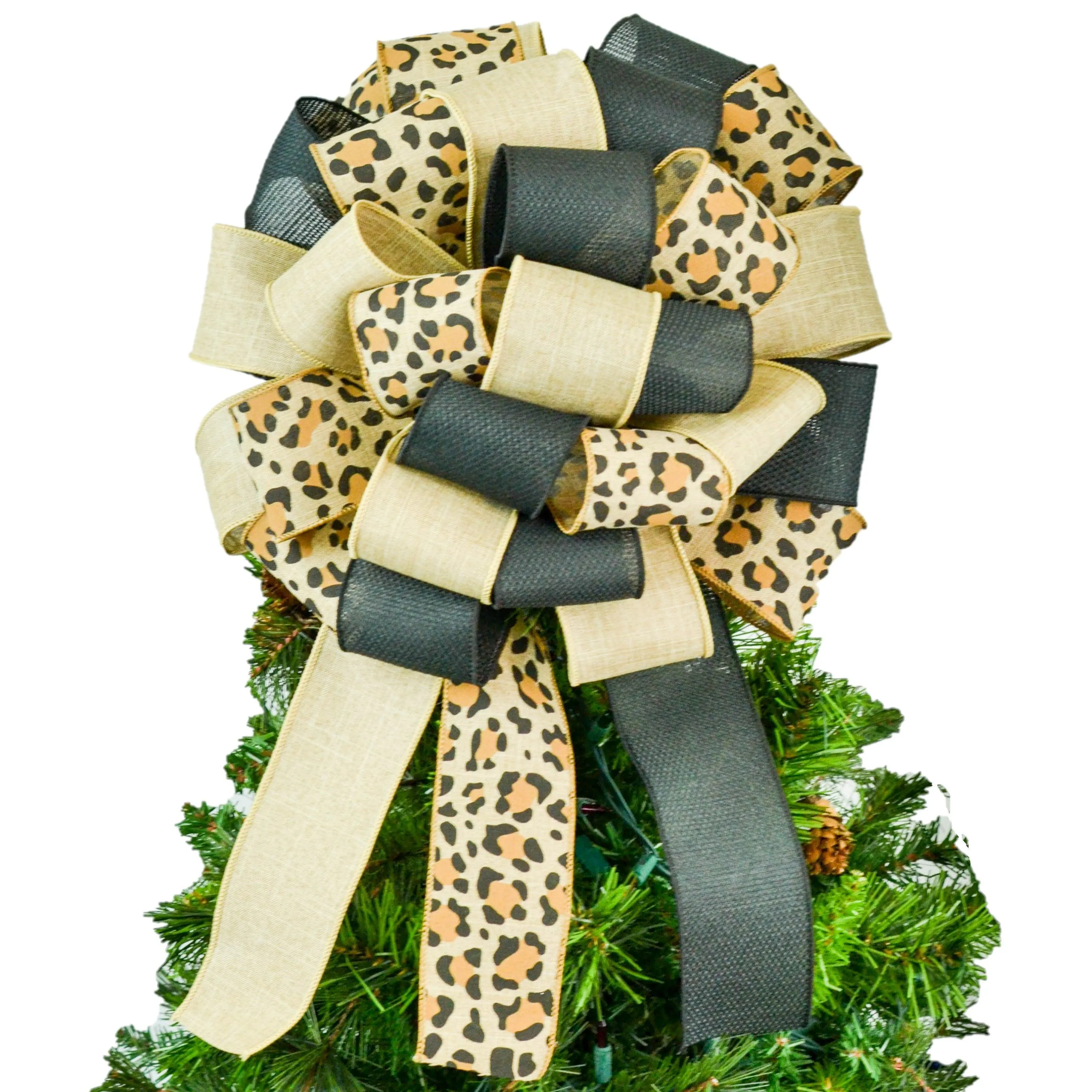 Burlap Animal Print Black Brown Bow | Christmas Tree Topper Bow