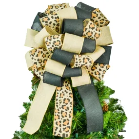 Burlap Animal Print Black Brown Bow | Christmas Tree Topper Bow