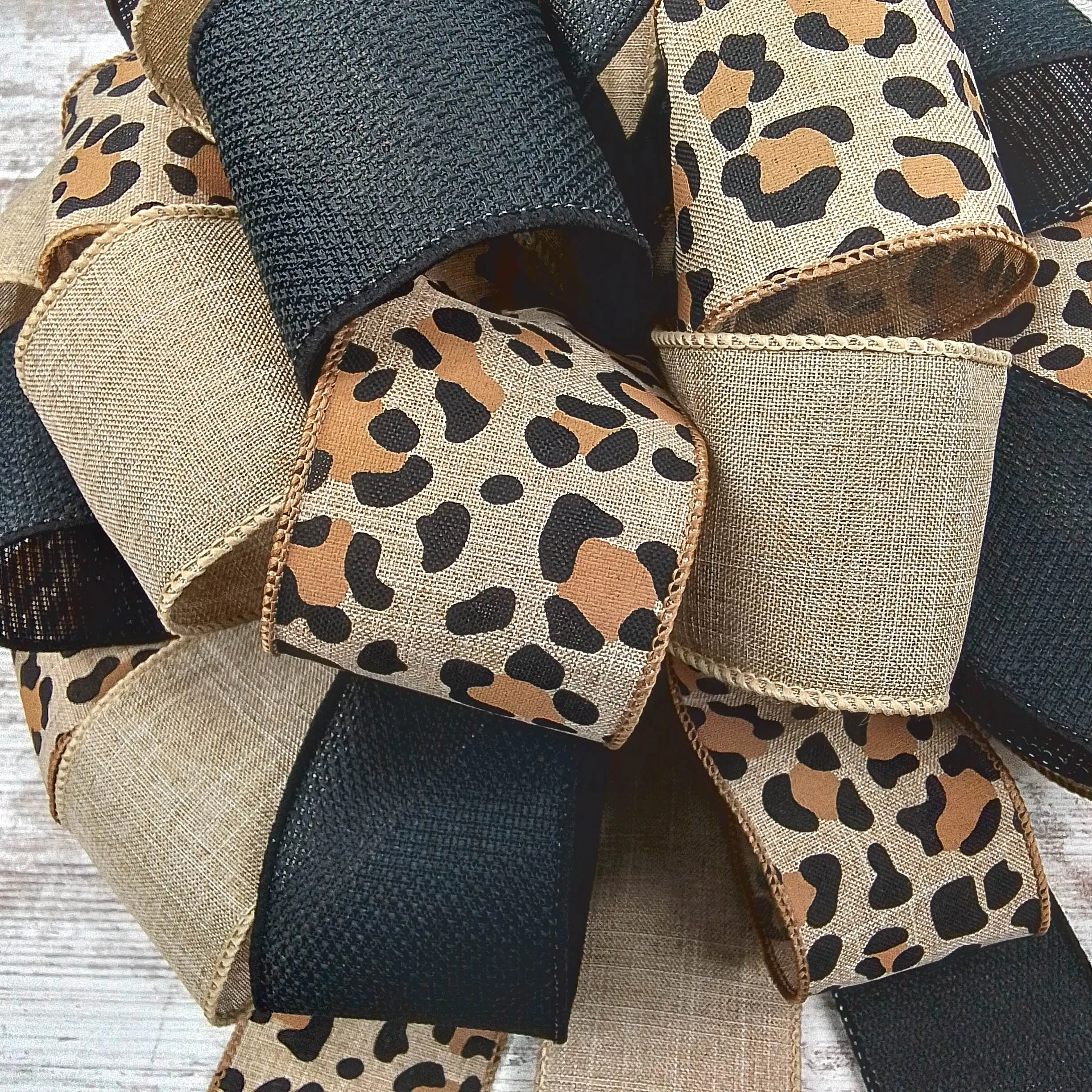 Burlap Animal Print Black Brown Bow | Christmas Tree Topper Bow