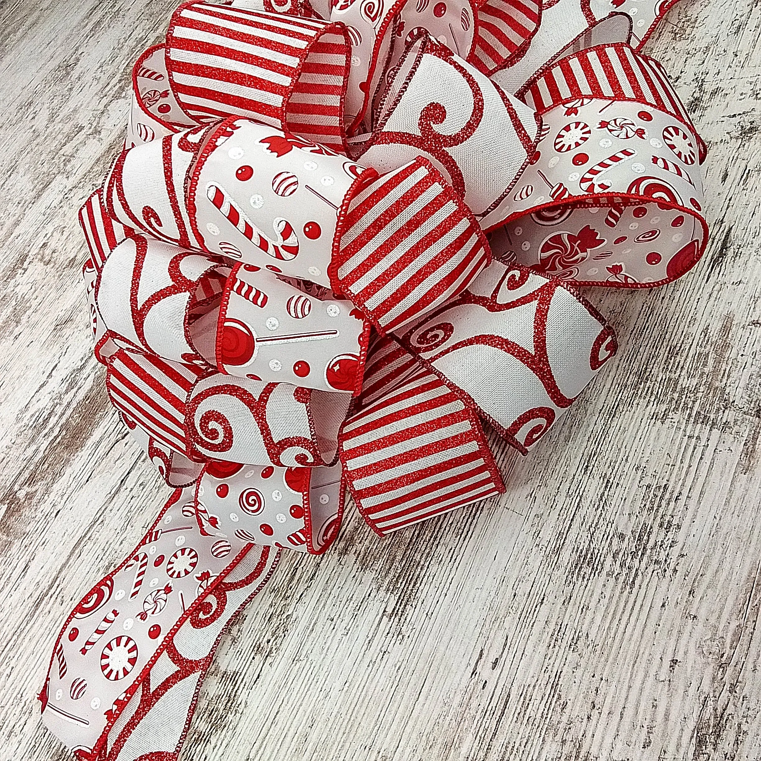 Candy Cane Christmas Tree Bow Topper | Gift Bow | Red White