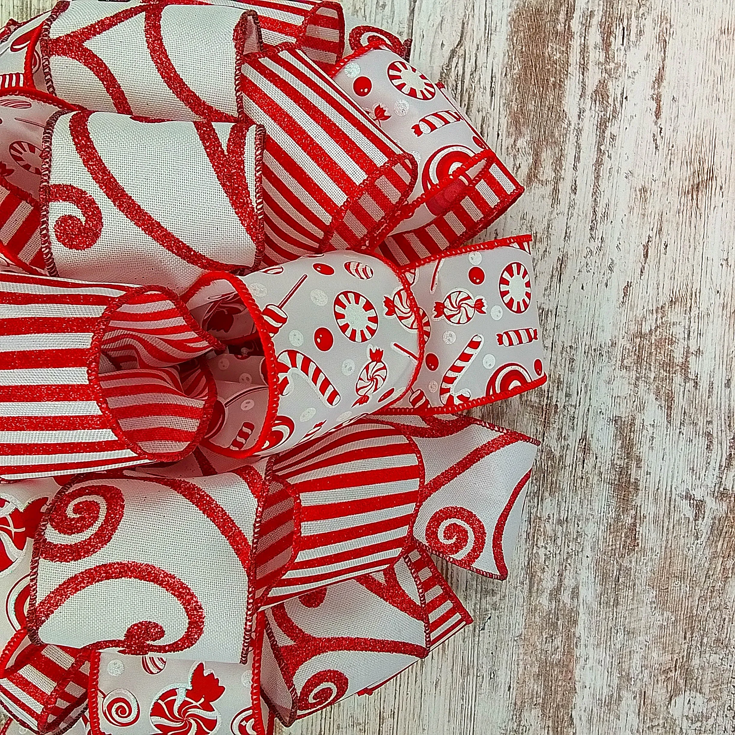 Candy Cane Christmas Tree Bow Topper | Gift Bow | Red White