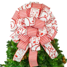 Candy Cane Christmas Tree Bow Topper | Gift Bow | Red White