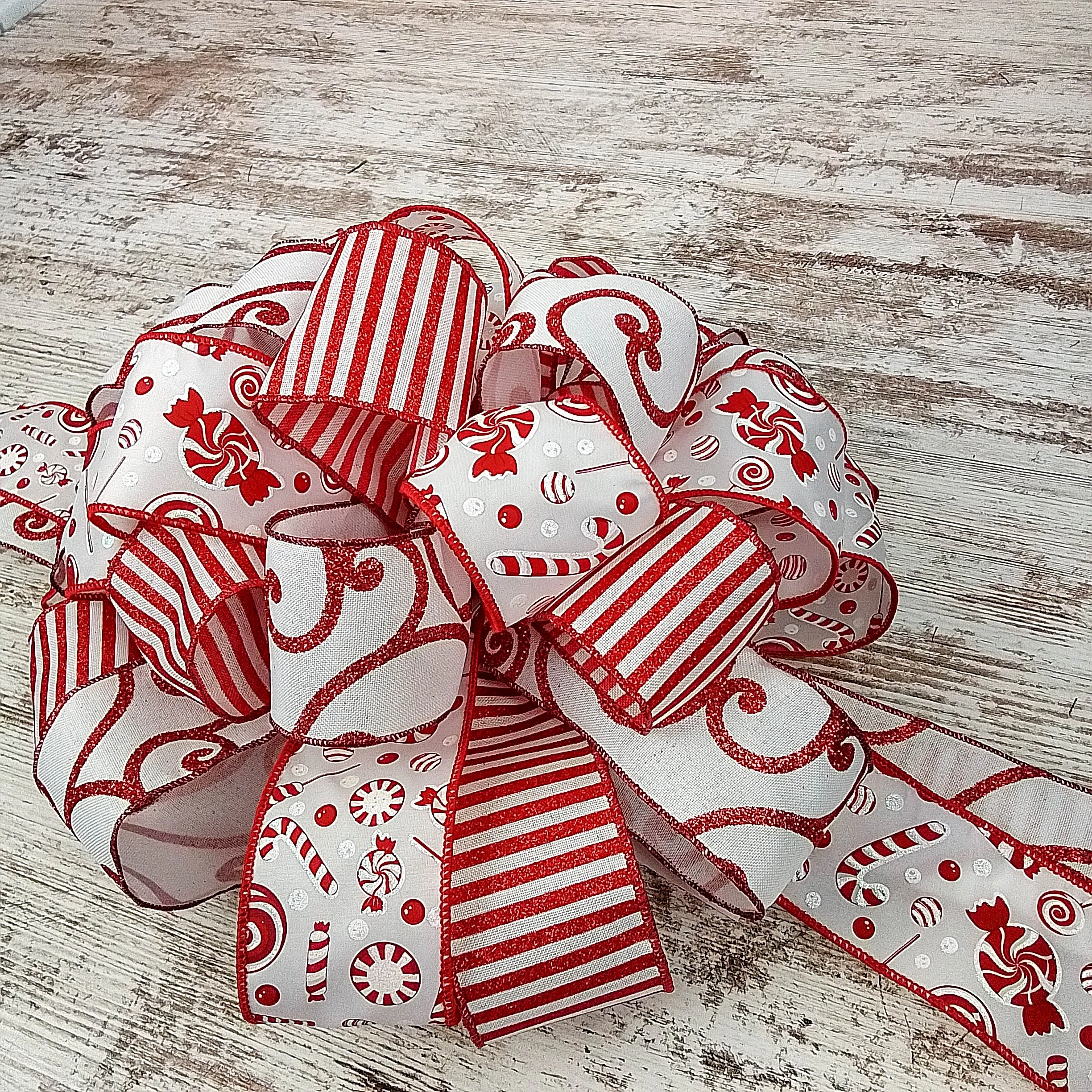 Candy Cane Christmas Tree Bow Topper | Gift Bow | Red White