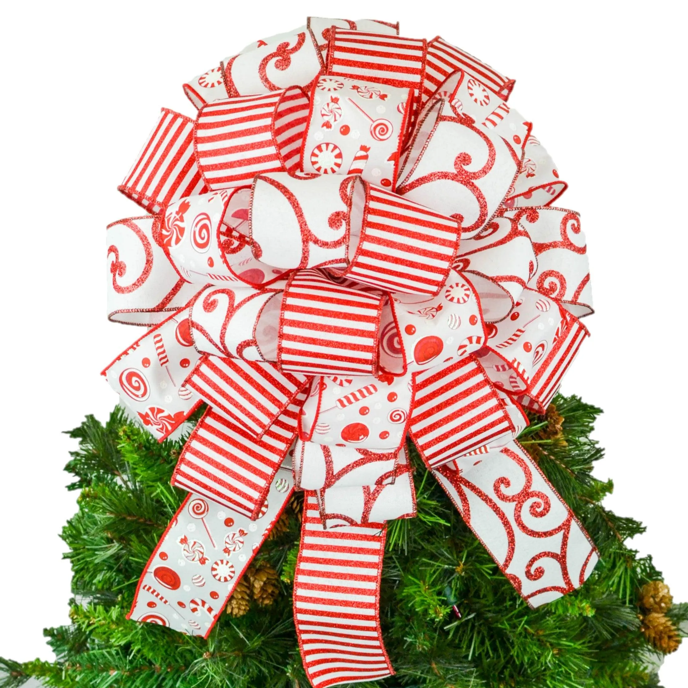 Candy Cane Christmas Tree Bow Topper | Gift Bow | Red White