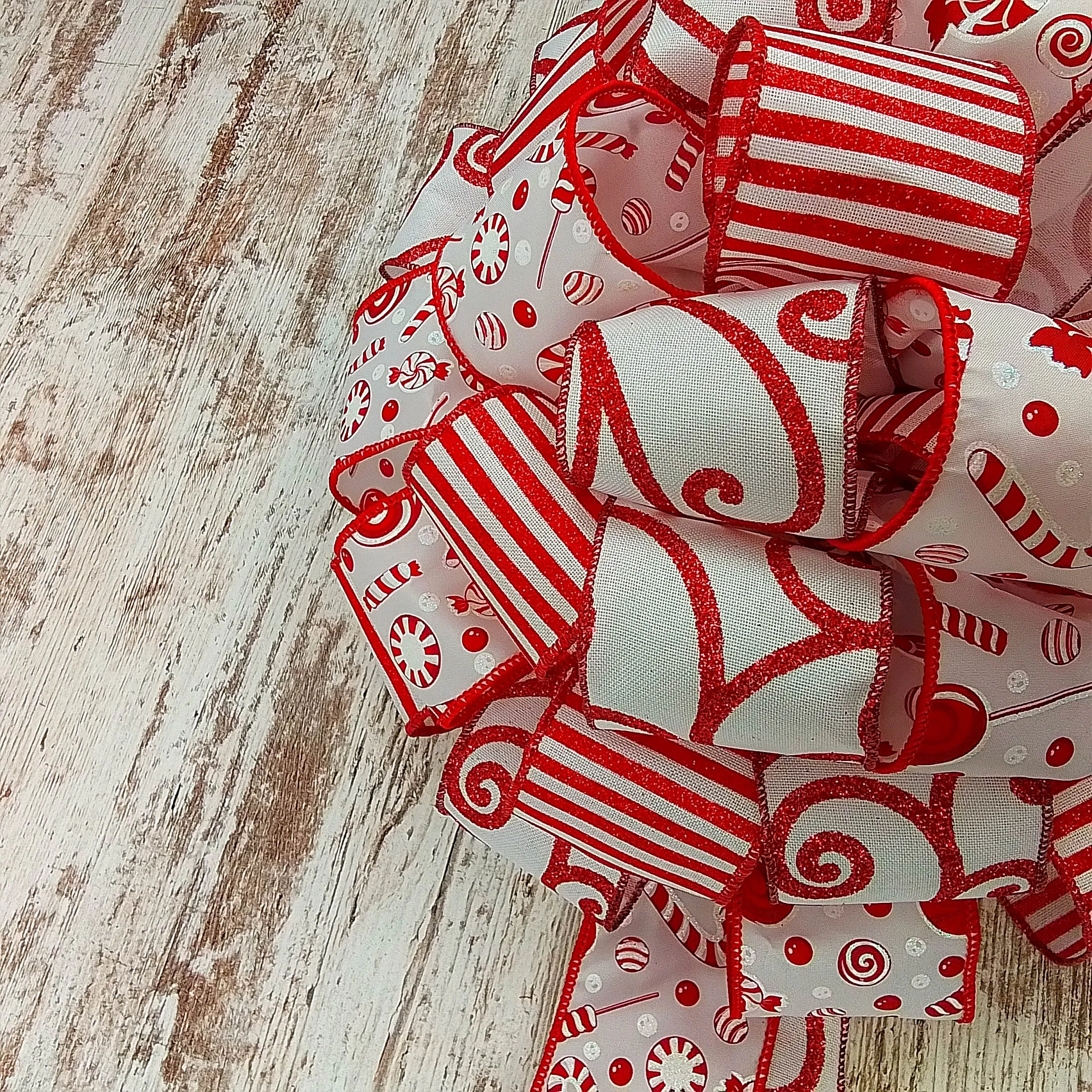 Candy Cane Christmas Tree Bow Topper | Gift Bow | Red White