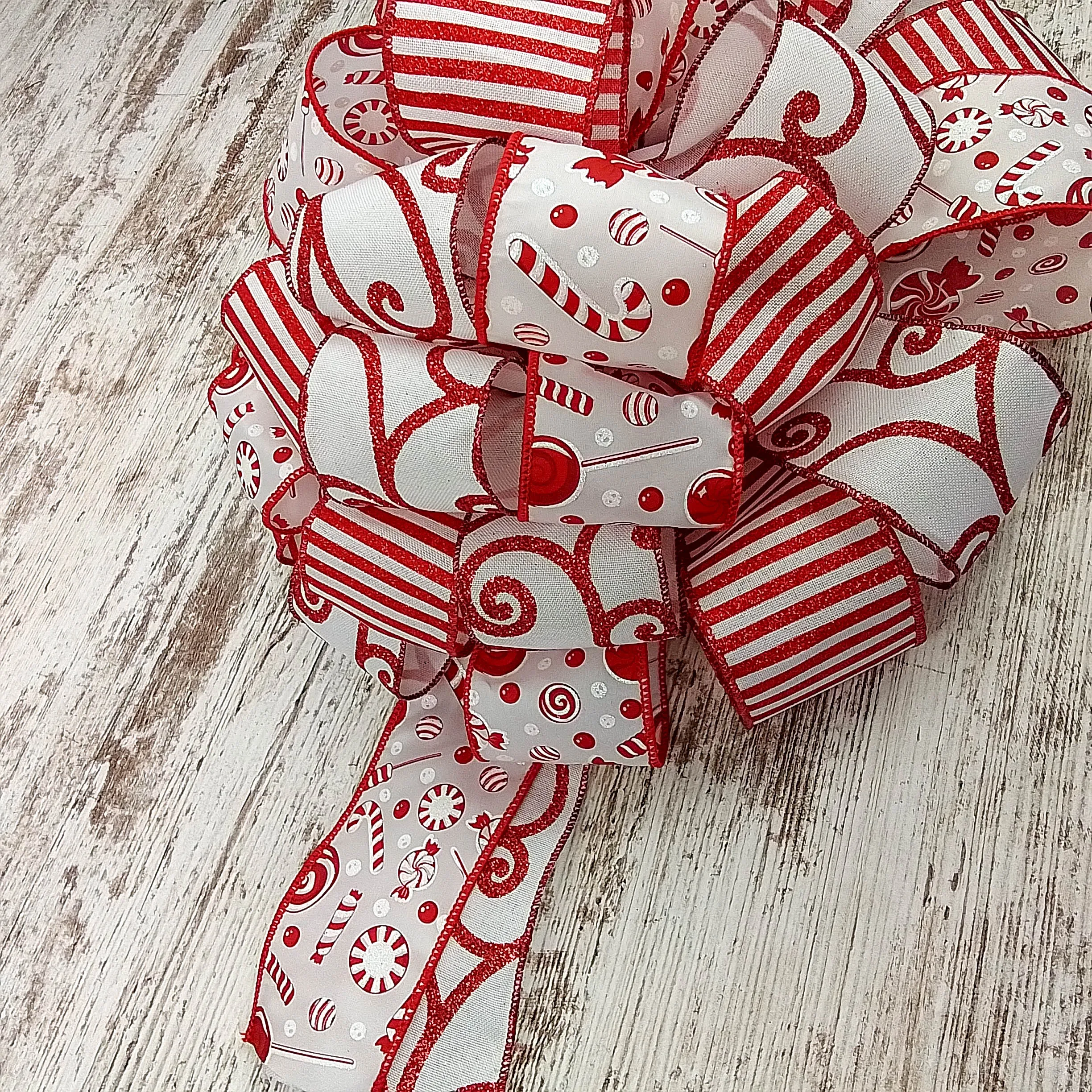 Candy Cane Christmas Tree Bow Topper | Gift Bow | Red White