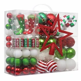 Christmas Ball Ornaments XMas Tree Hanging Decorations Red & Green Elf theme Christmas Balls, 100 pcs Box Set