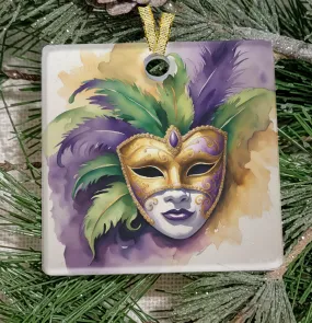 Christmas Ornament, New Orleans, Frosted Acrylic, Mardi Gras Mask