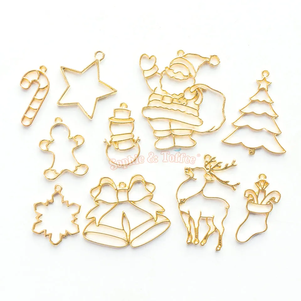 Christmas Theme Gold Open Bezel Charms (9 pieces)