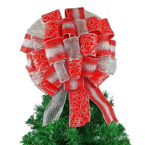 Christmas Tree Topper Bow | Red and Silver Bow | Present Bow