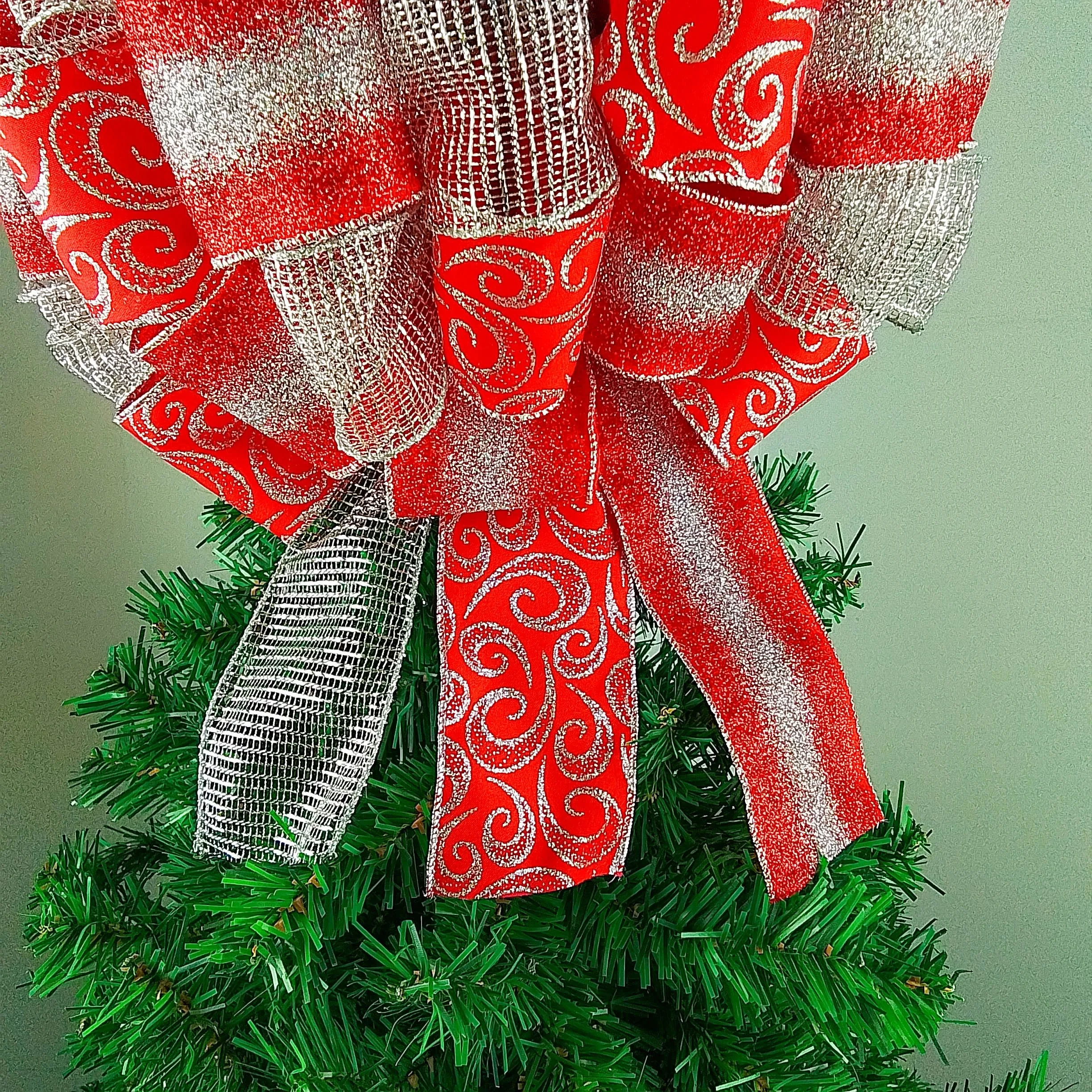 Christmas Tree Topper Bow | Red and Silver Bow | Present Bow