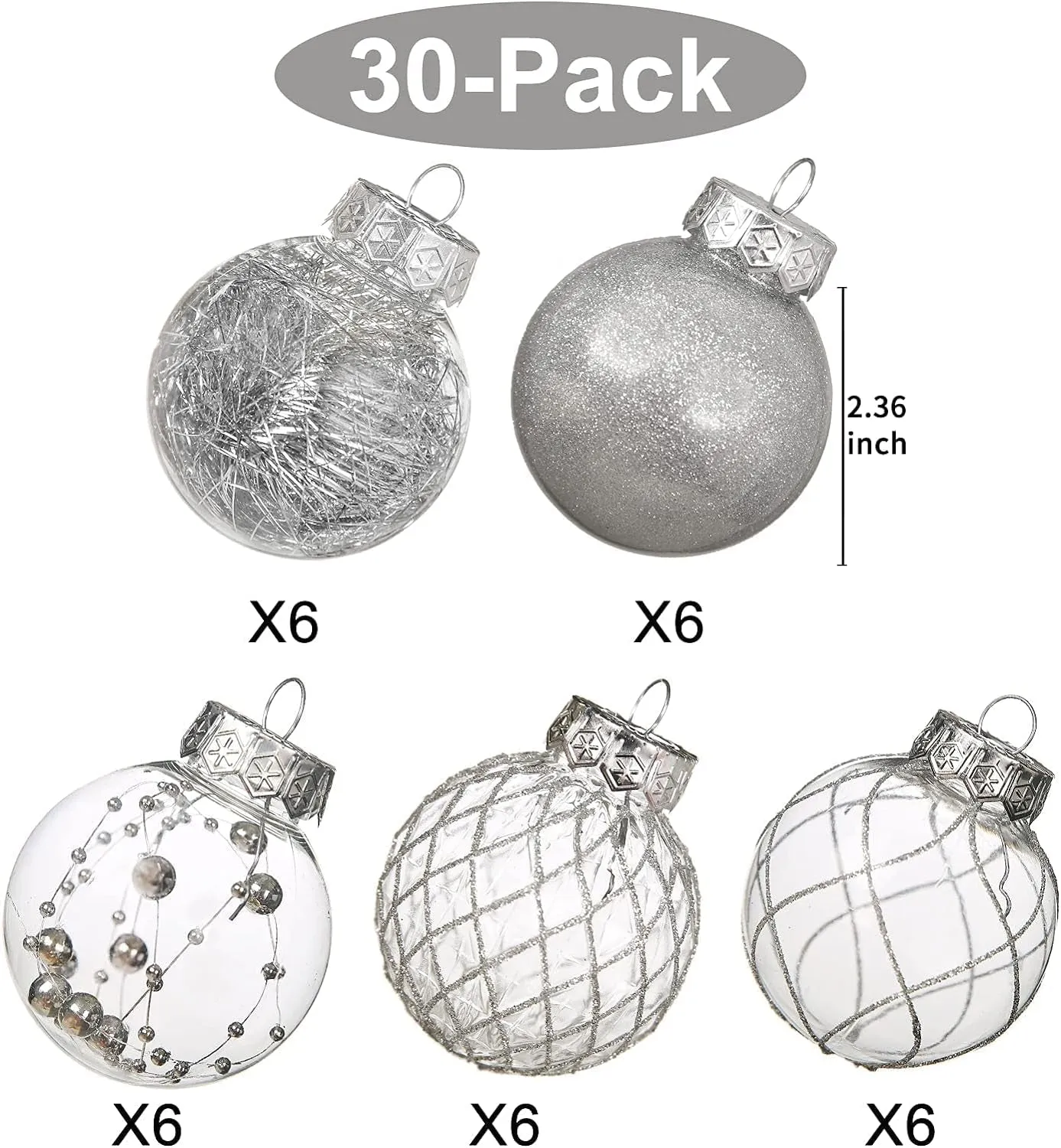 Clear Christmas Ball Ornaments, 30Ct Shatterproof Xmas Ball Decorations for Christmas