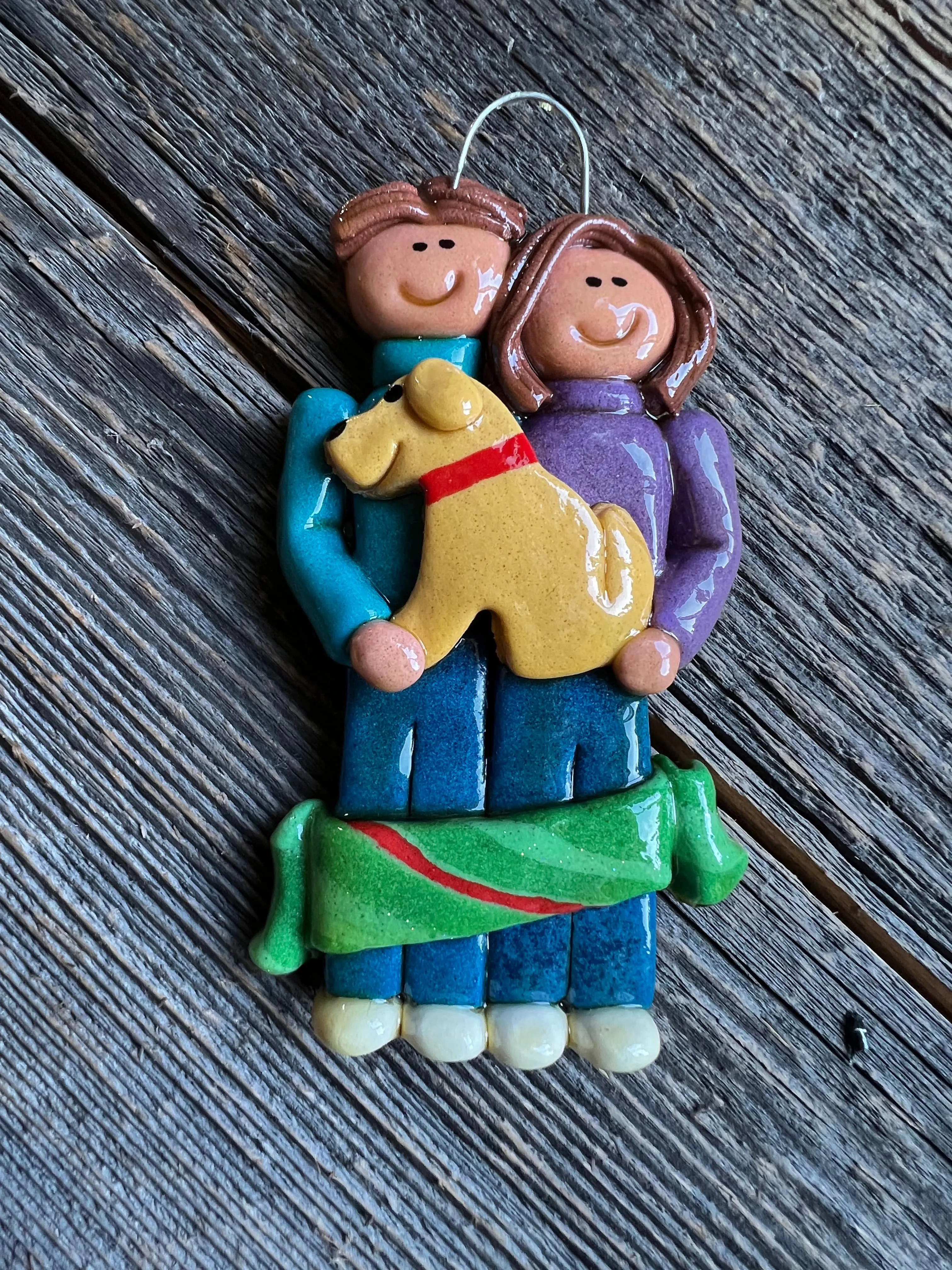 Couple with Dog Christmas Ornament