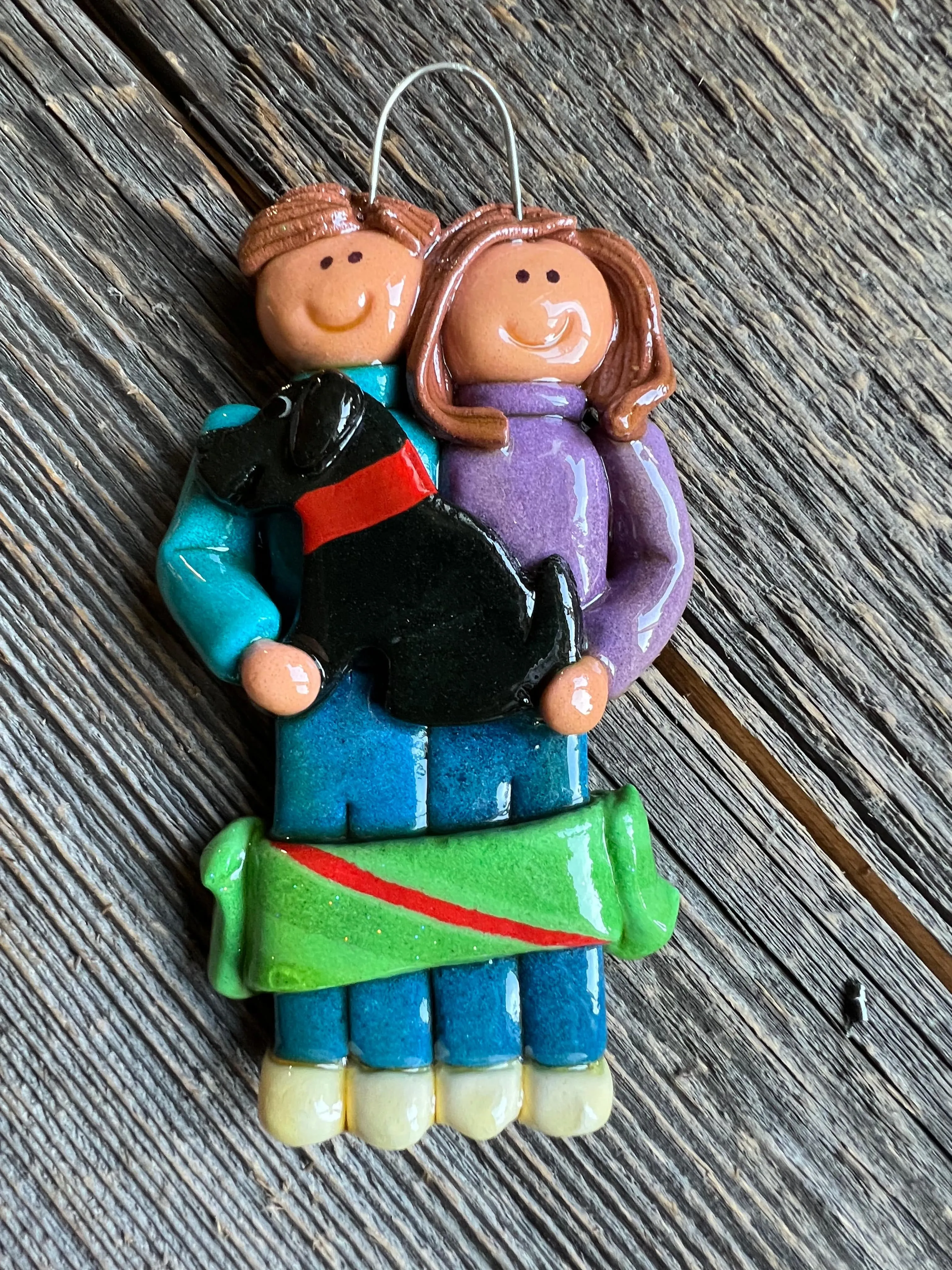 Couple with Dog Christmas Ornament