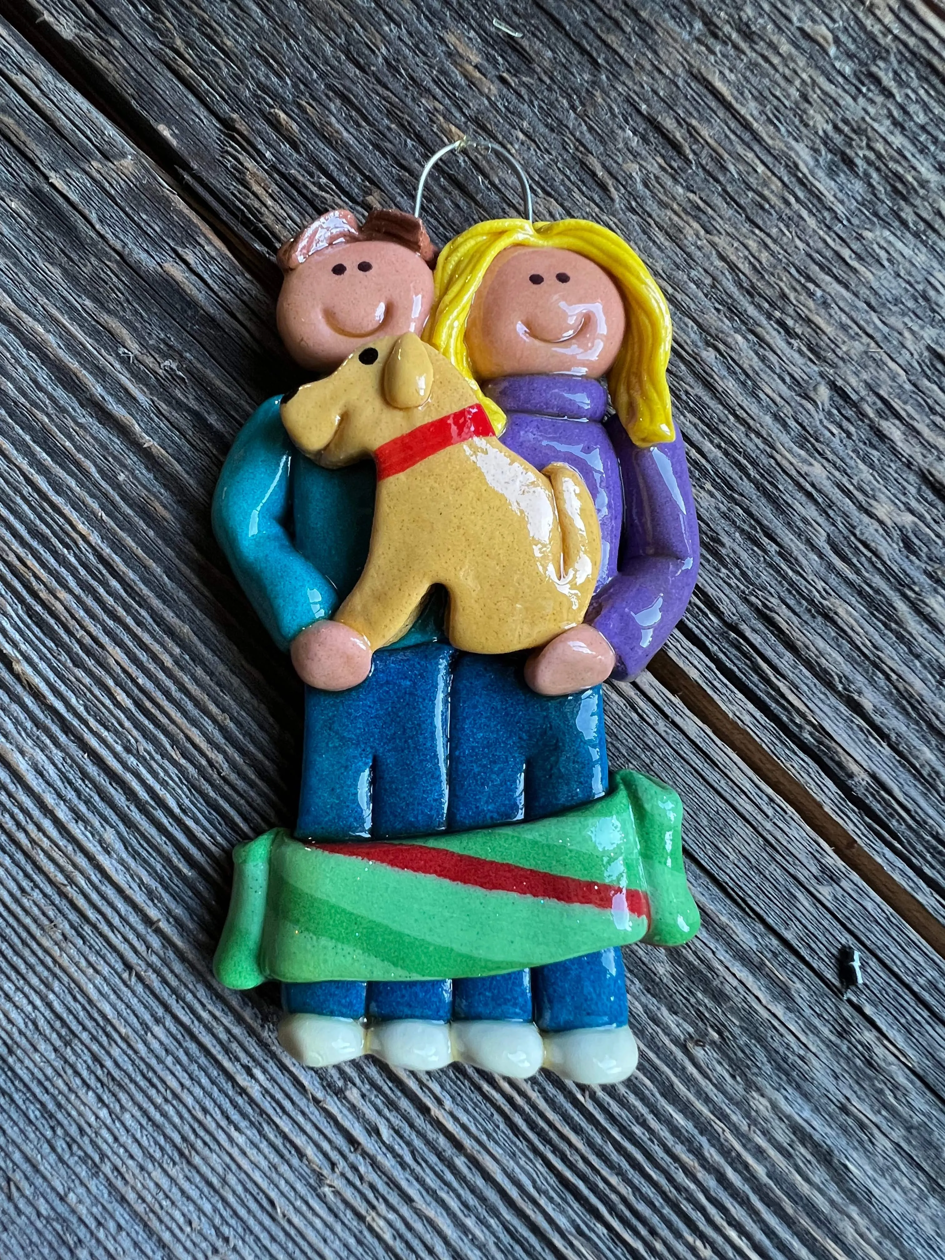 Couple with Dog Christmas Ornament