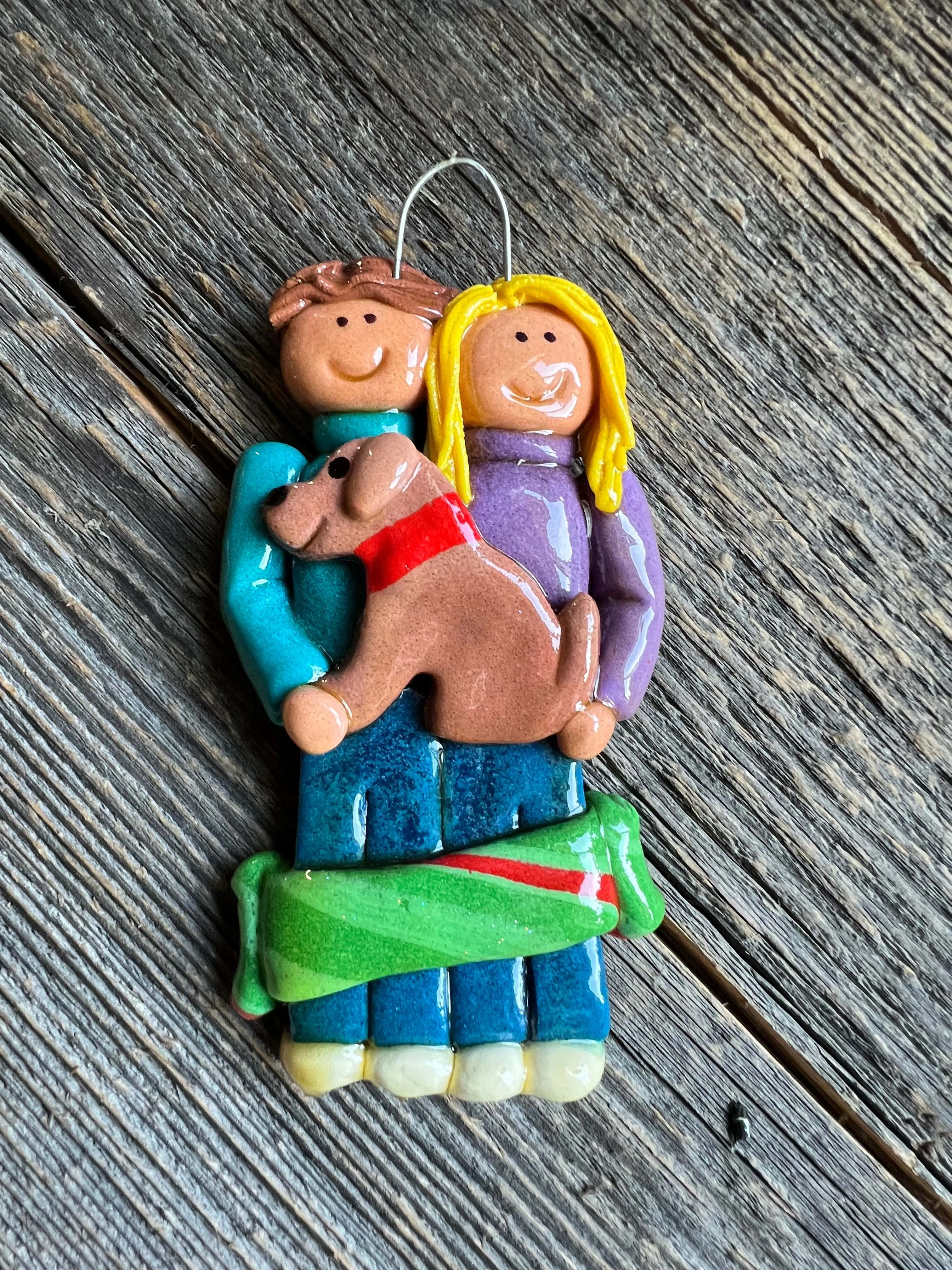 Couple with Dog Christmas Ornament