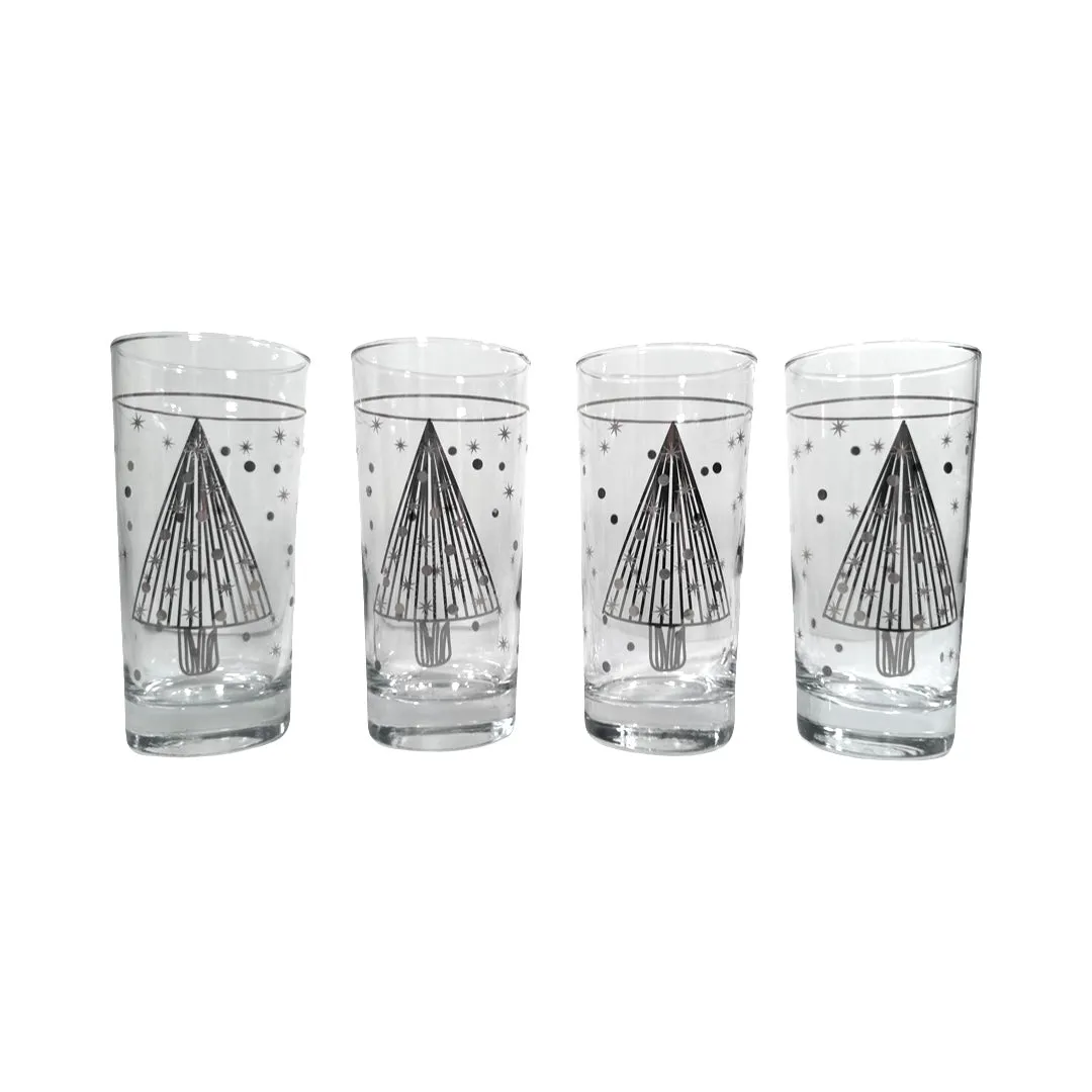 Culver Mid-Century Silver and Gold Christmas Tree Glasses (Set of 4)