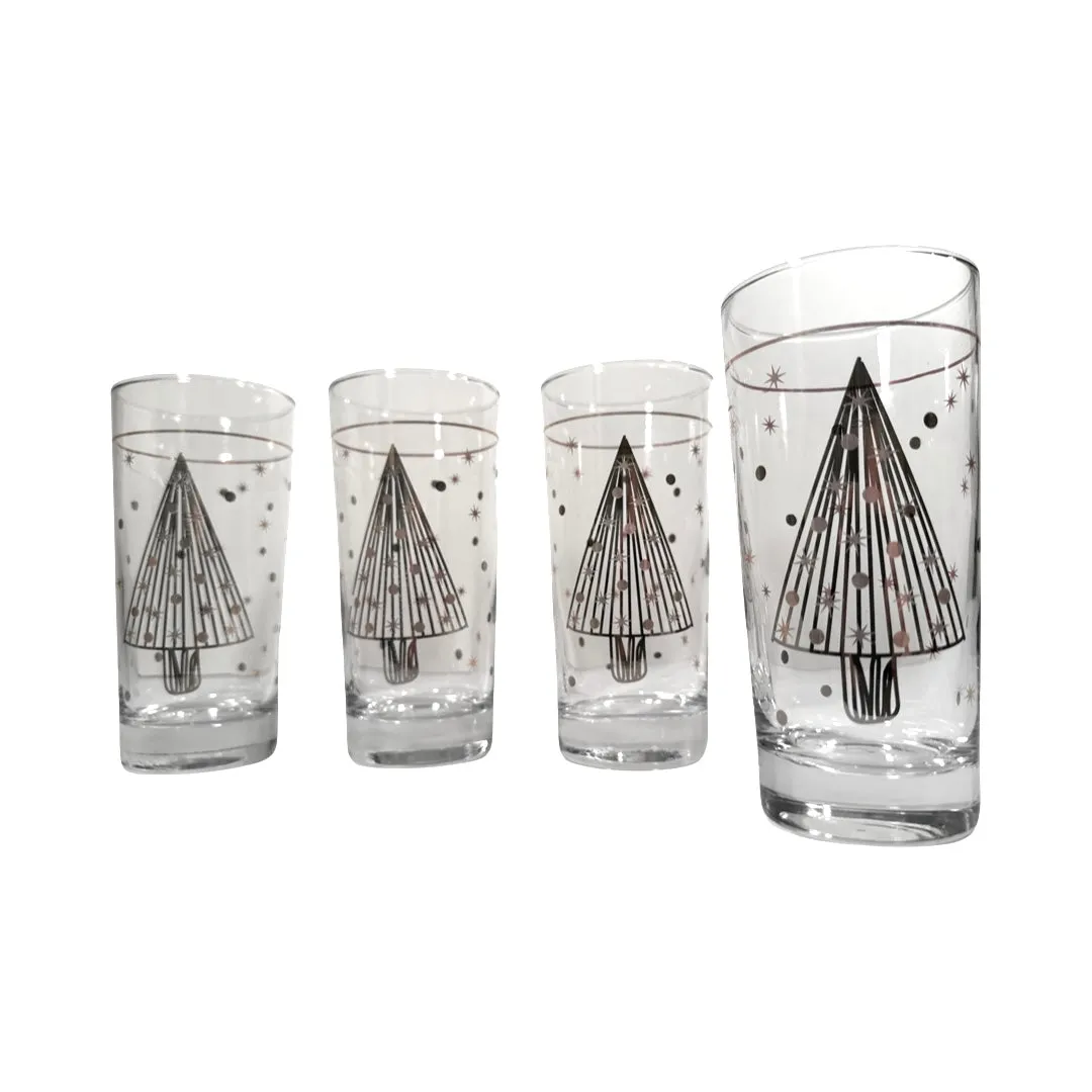 Culver Mid-Century Silver and Gold Christmas Tree Glasses (Set of 4)