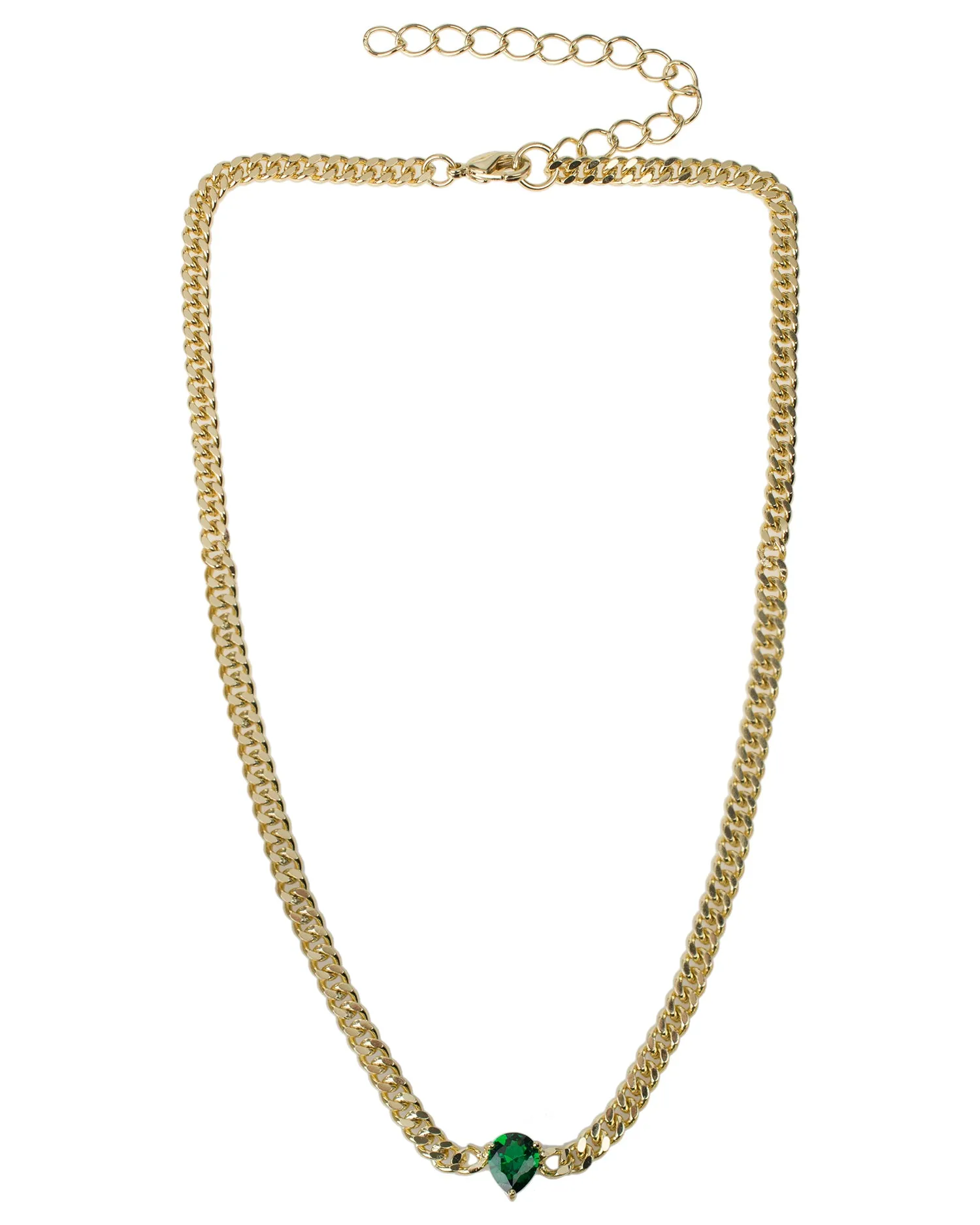 Curb Chain Necklace with Emerald Pear CZ