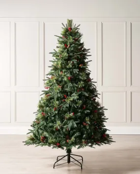 Decorated Mixed Tip Berries & Pinecones Christmas Tree, 7 ft