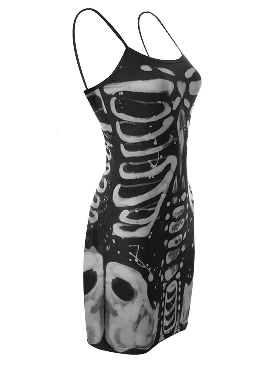 Dem Bones- the Skeleton Print Y2K Inspired Mini Dress