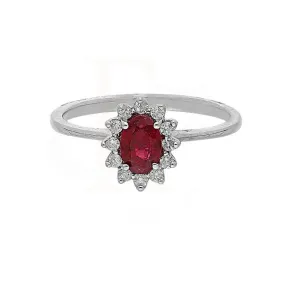 Diamond & Ruby Oval Cut Solitaire Ring in 18KT White Gold - FKJRN18K2140