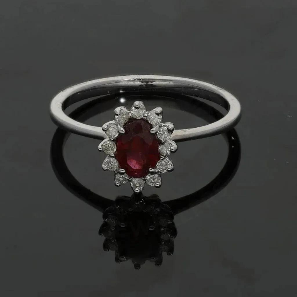 Diamond & Ruby Oval Cut Solitaire Ring in 18KT White Gold - FKJRN18K2140