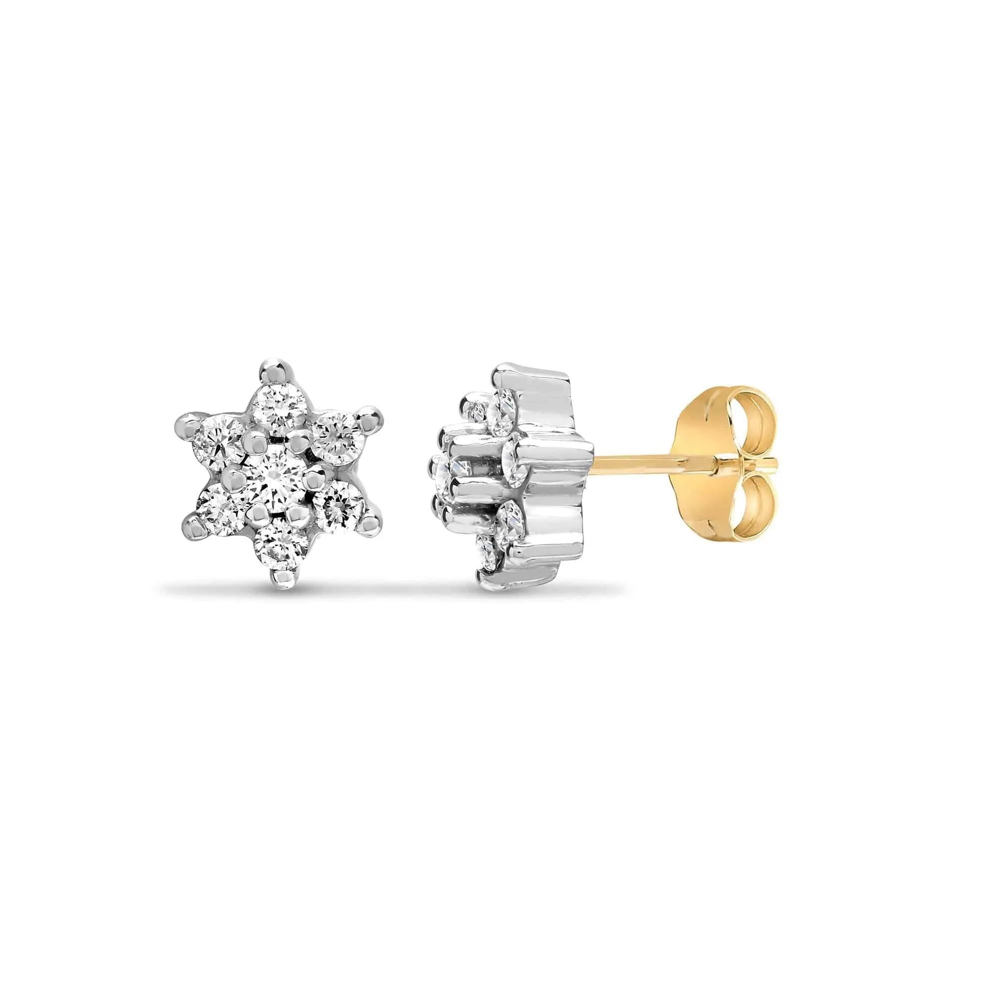 DIAMOND CLUSTER STUD EARRINGS IN 9K YELLOW GOLD