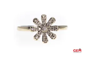 Diamond Flower Pave Petal Daisy 14K 585 White Gold Ring Size 7