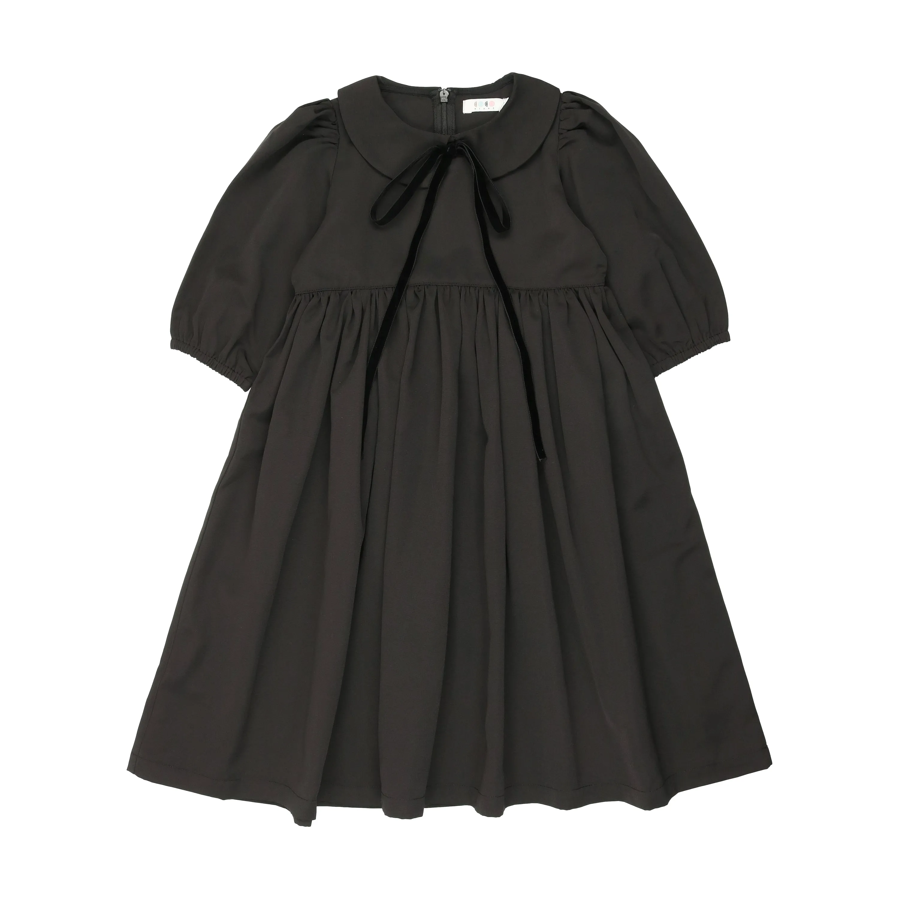 dress s/s structured taffeta with black ribbon - black