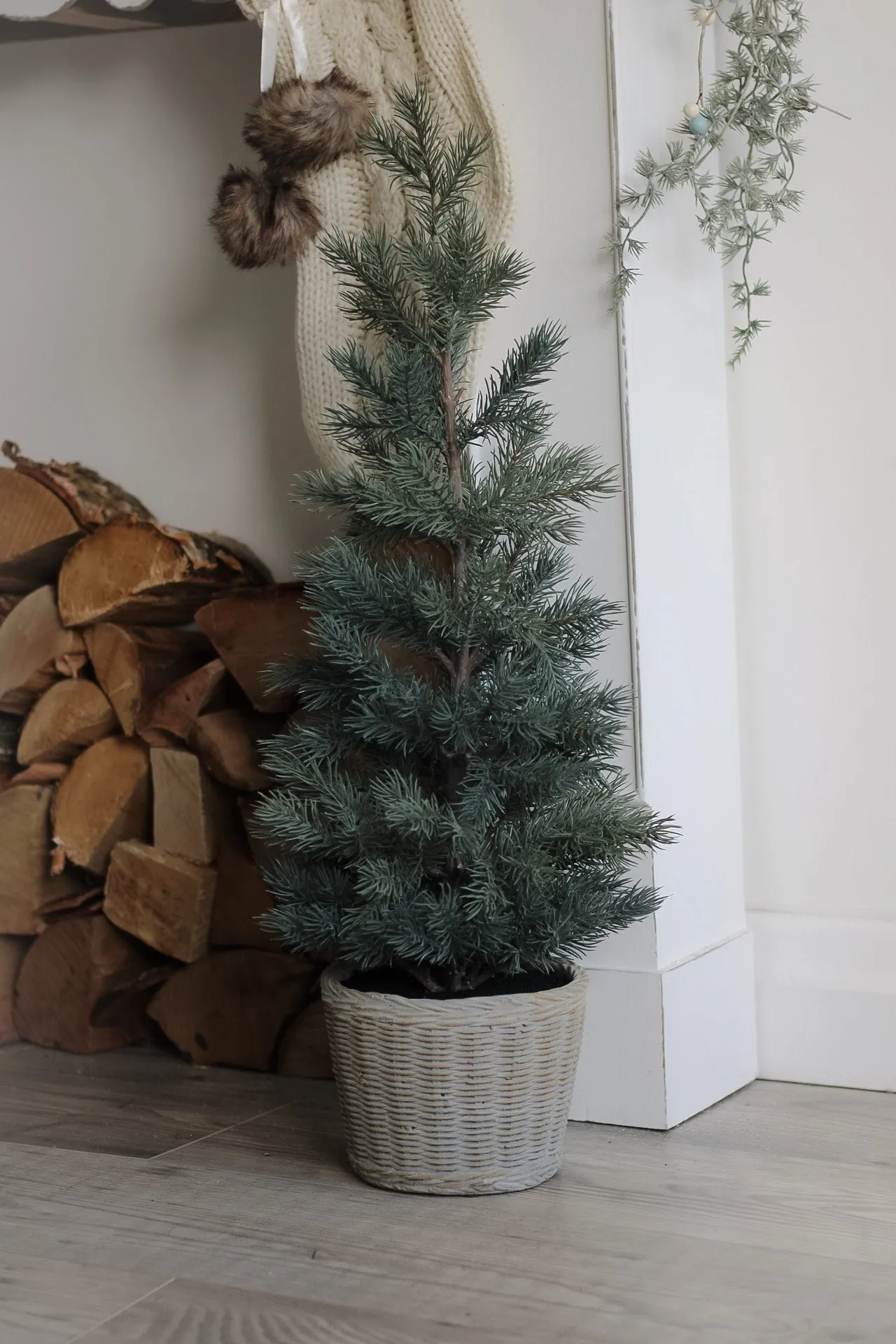 Faux Pine Tree In Wicker Effect Clay Pot