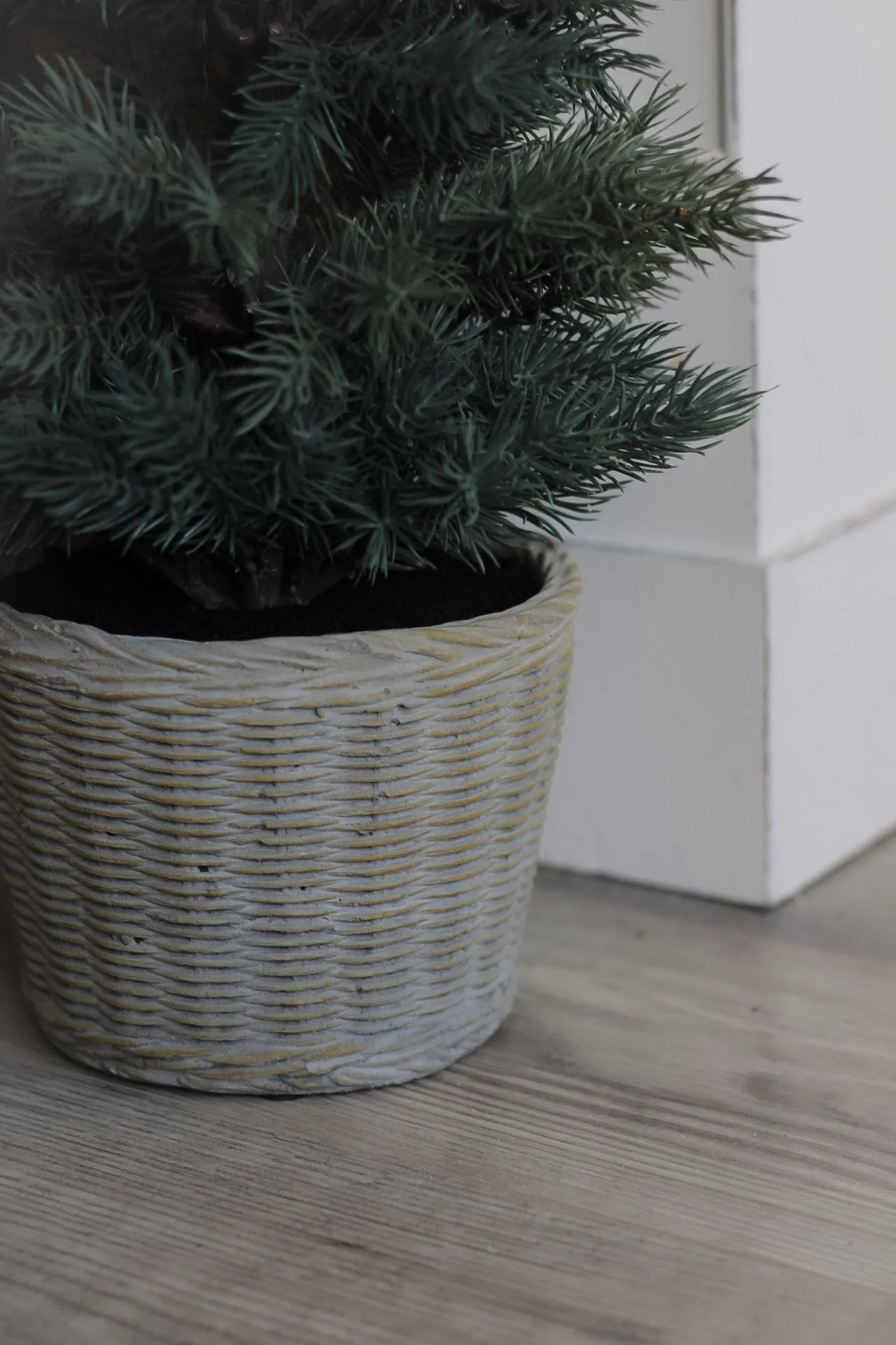 Faux Pine Tree In Wicker Effect Clay Pot