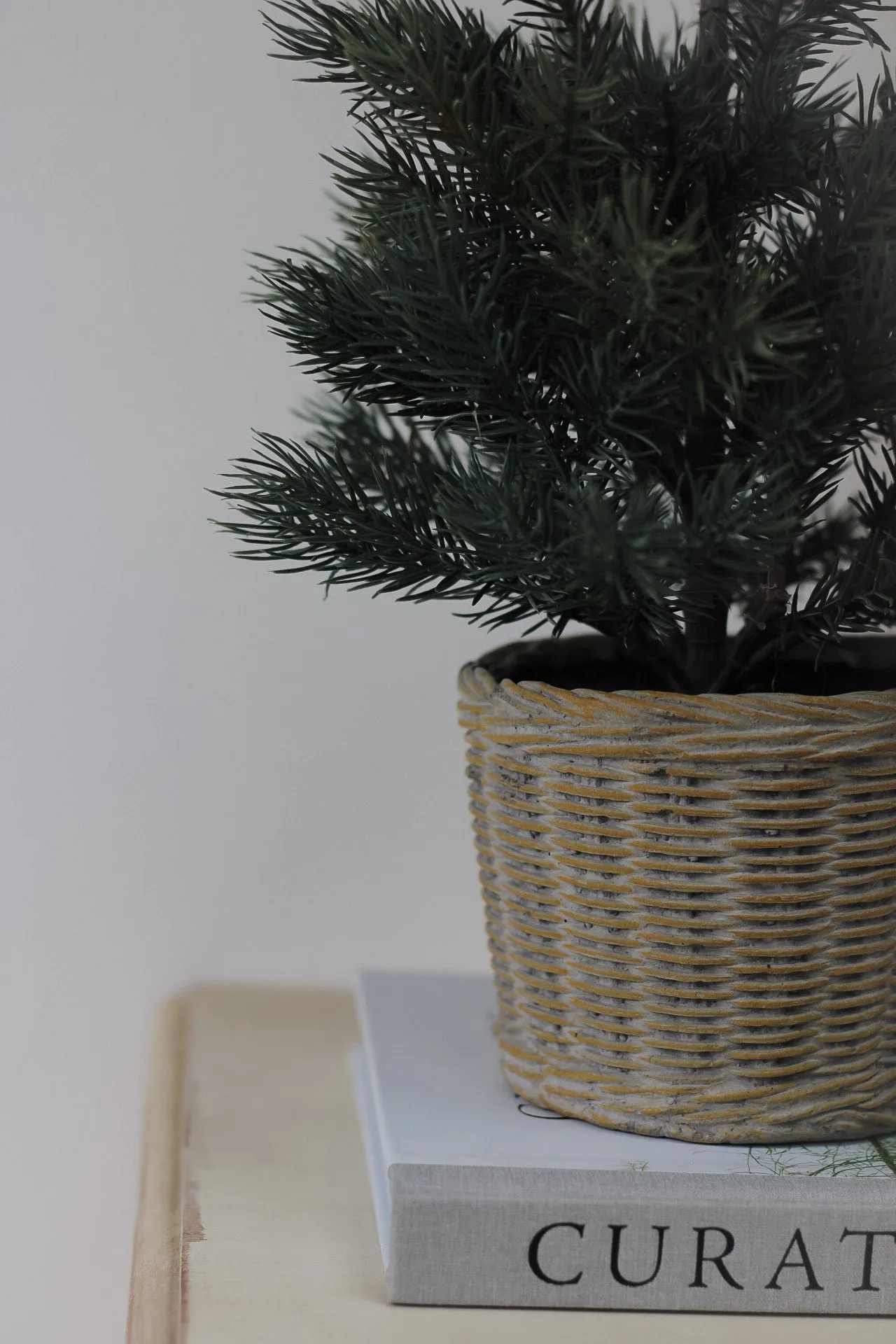 Faux Pine Tree In Wicker Effect Clay Pot