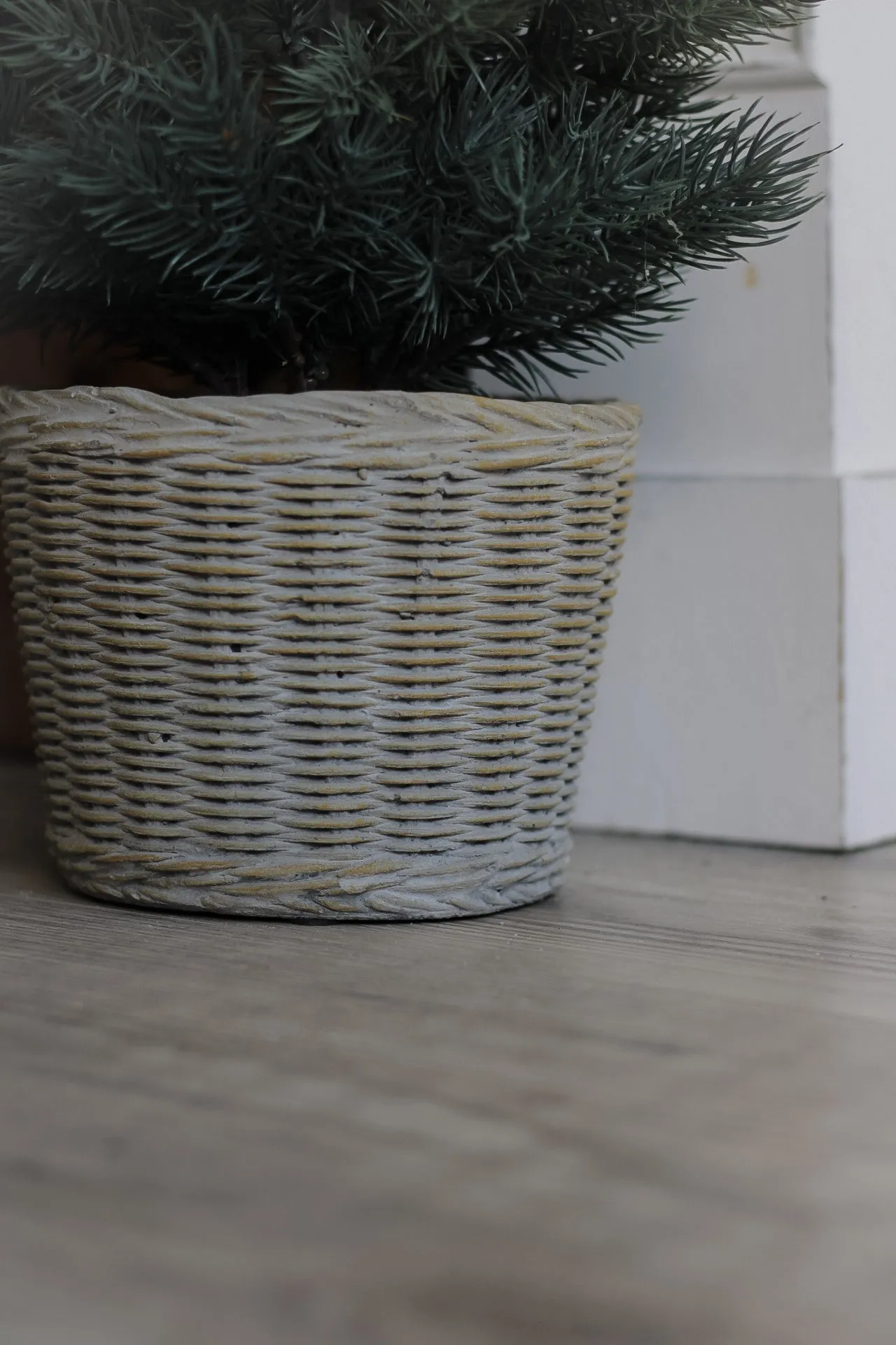 Faux Pine Tree In Wicker Effect Clay Pot