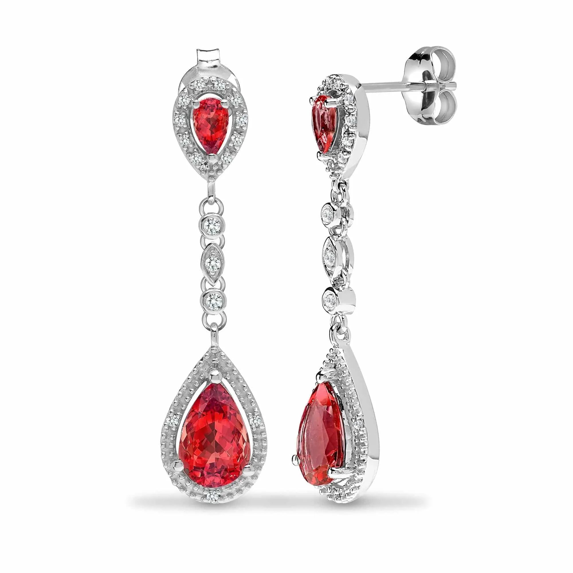 GARNET DROP EARRINGS IN 9K WHITE GOLD