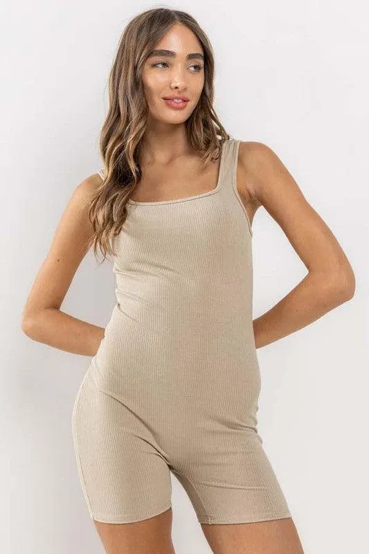 GEMMA SQUARE-NECK TANK ROMPER