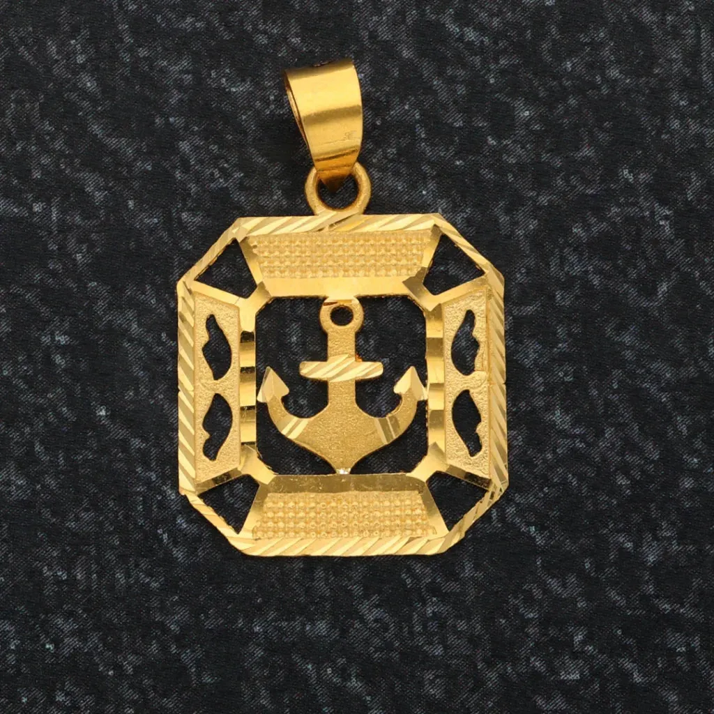 Gold Anchor in Square Frame Pendant 21KT - FKJPND21KM8608