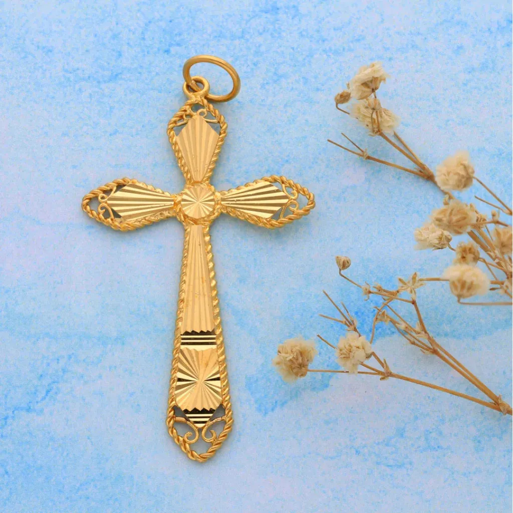 Gold Angel Cross Shaped Pendant 21KT - FKJPND21KM8564