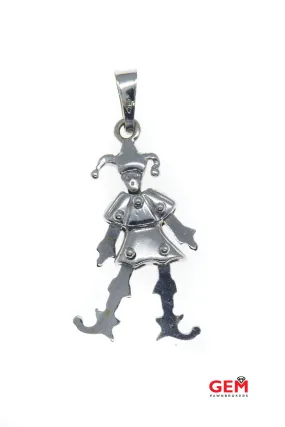 Italian Arezzo Jester Movable Limbs Drop Charm 18K 750 White Gold Clown Pendant