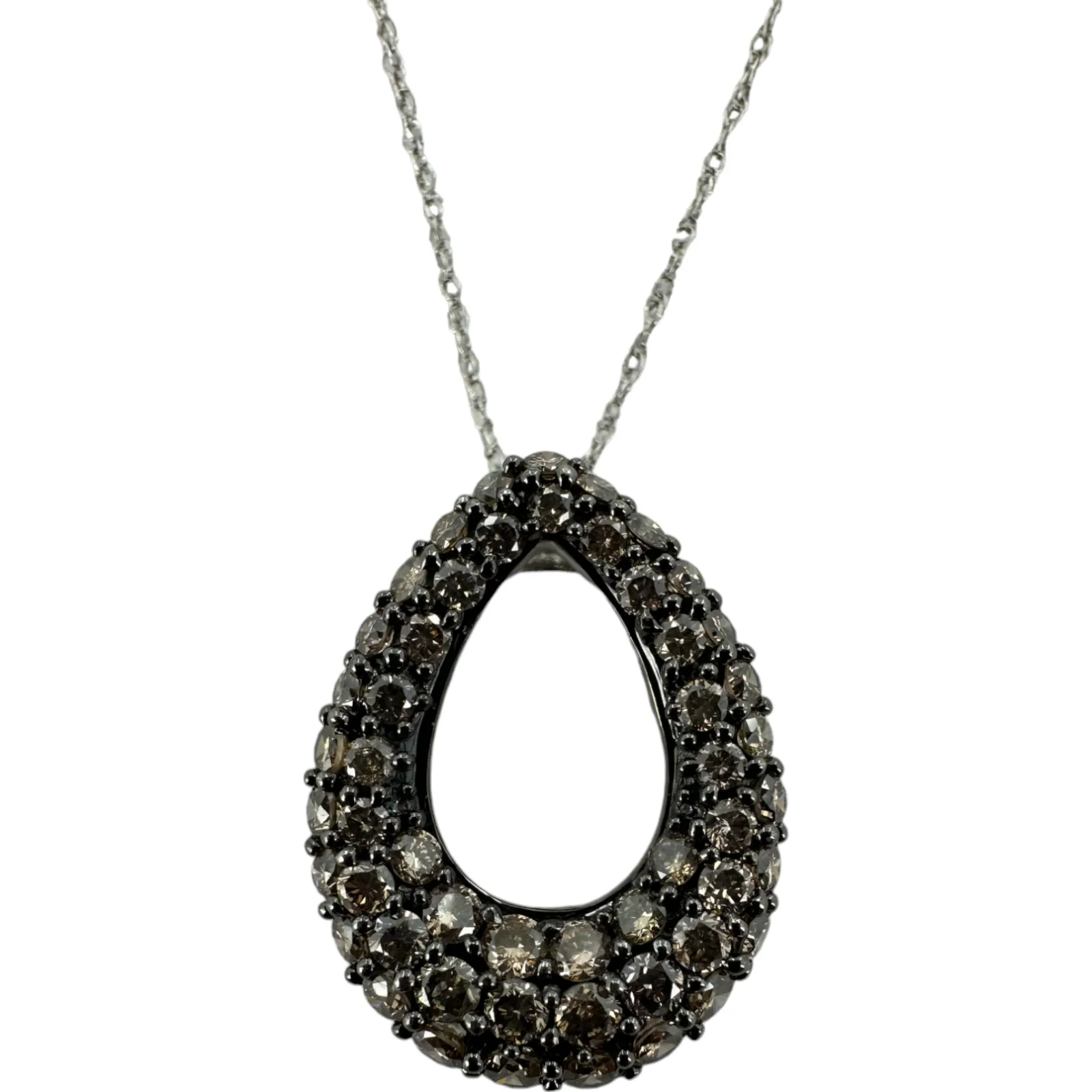 LeVian Pave Chocolate Diamond Drop Pendant Necklace White Gold 14KT 585