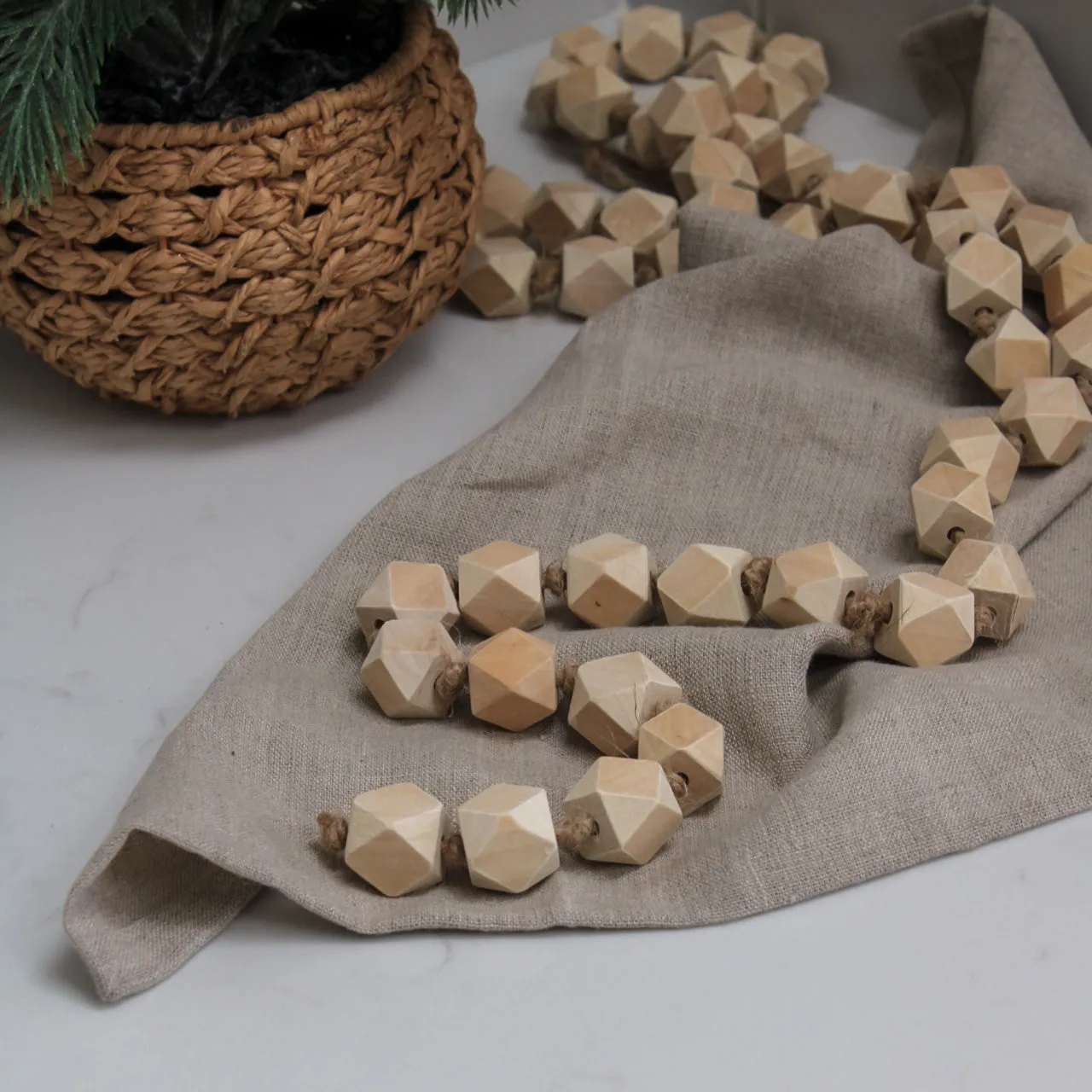 Light Wooden Hex Beaded Garland