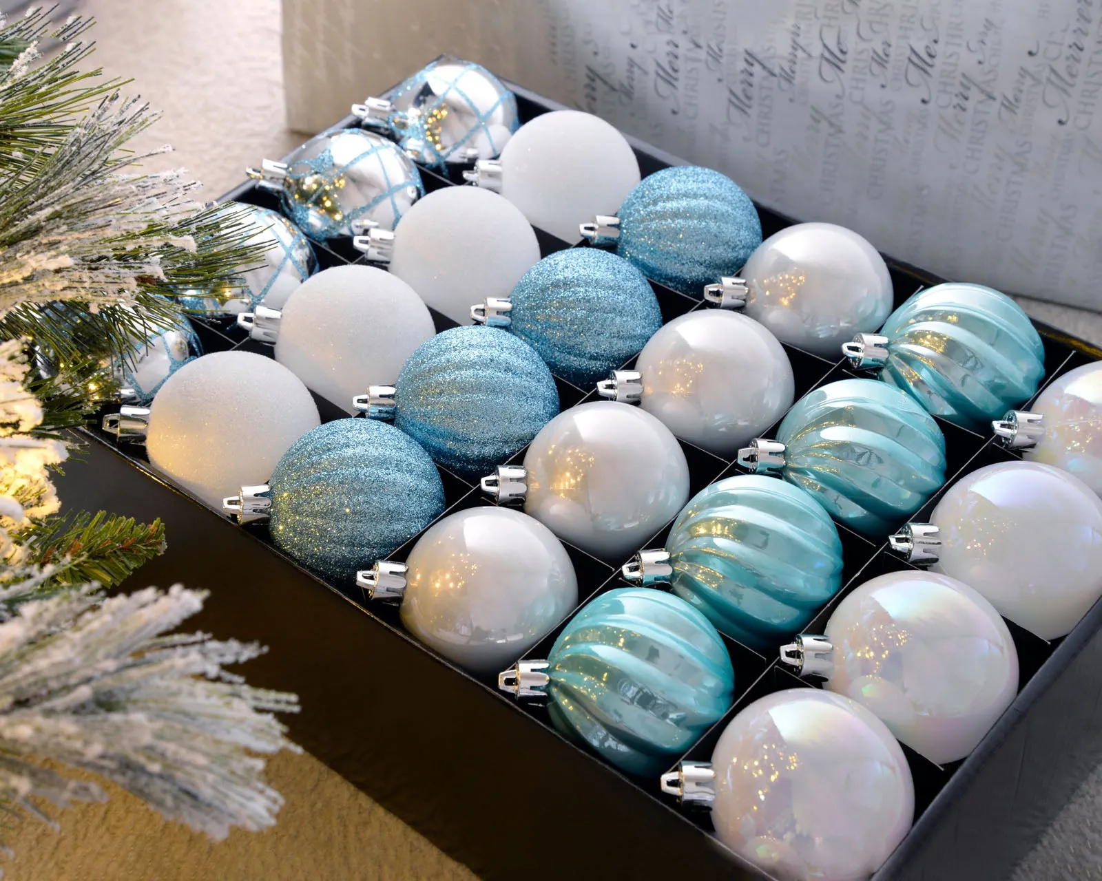 Multi Blue Shatterproof Baubles, 48 Pack, 6 cm