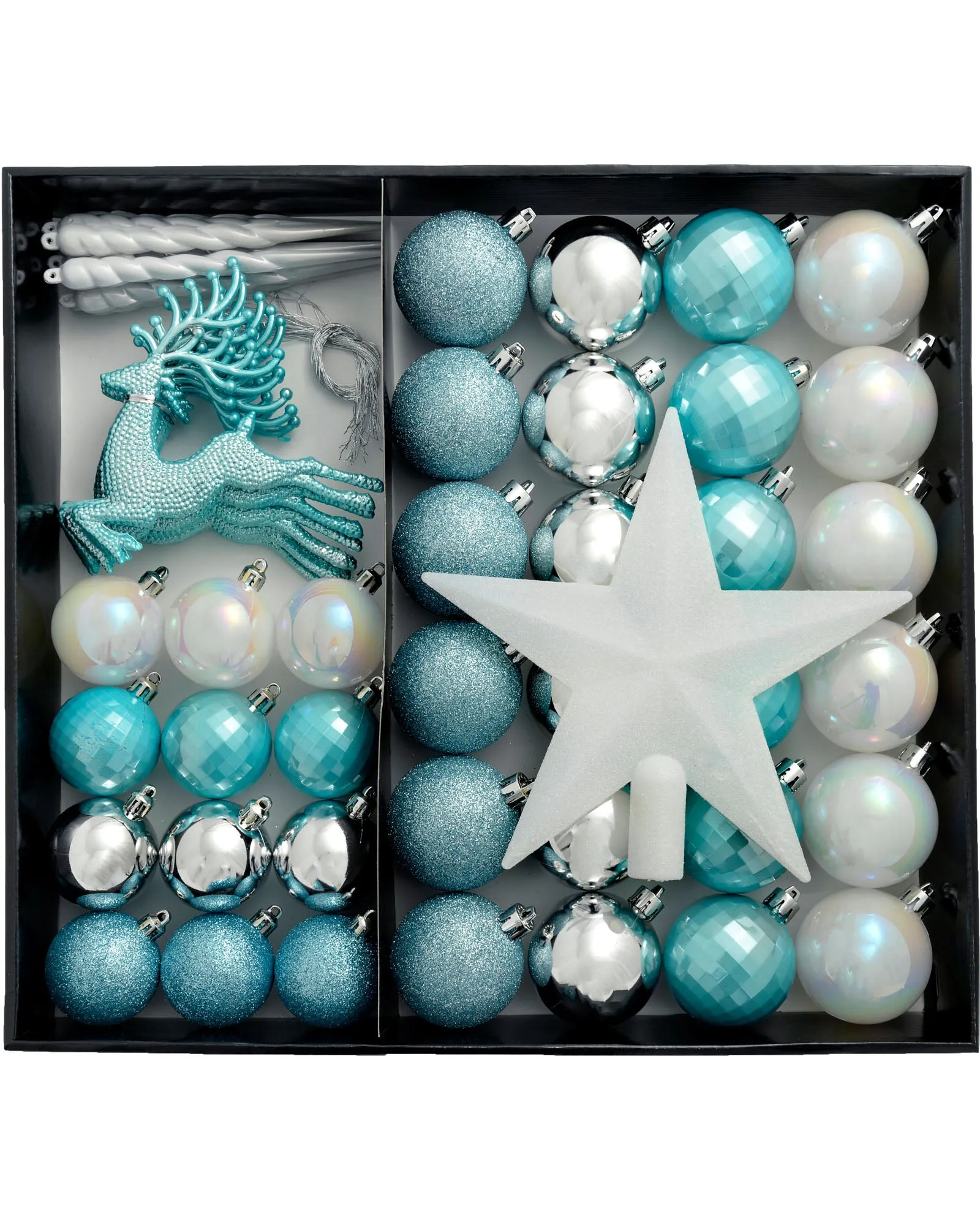 Multi Blue Shatterproof Baubles Set, 50 Pack