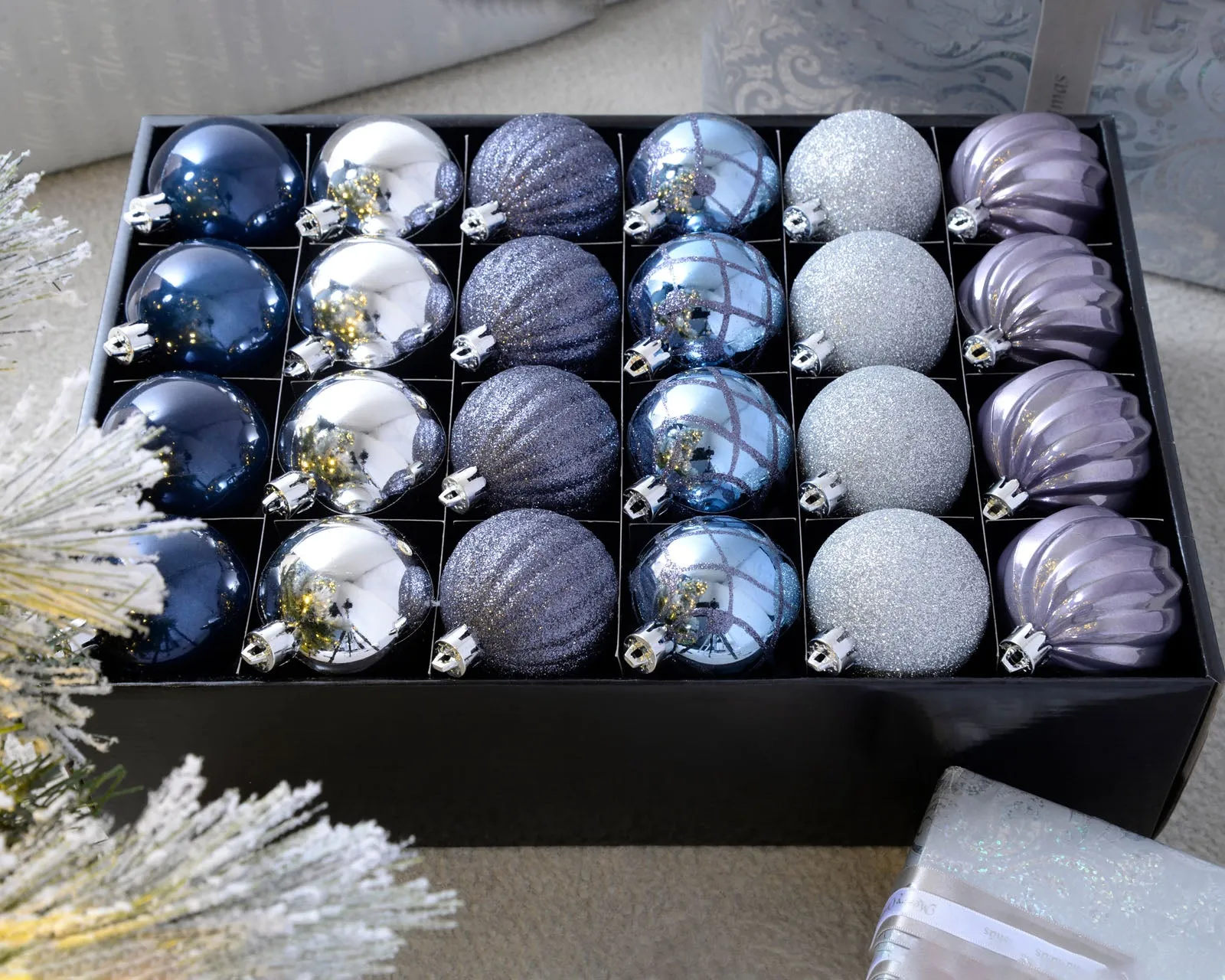 Navy Shatterproof Baubles, 48 Pack, 6 cm