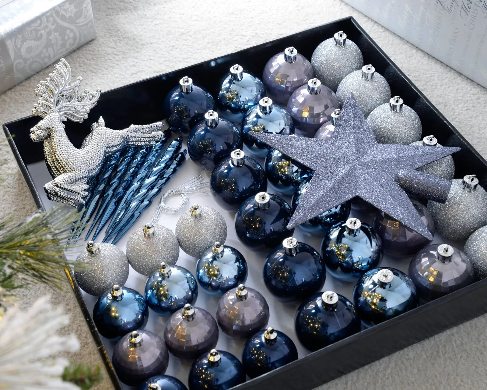 Navy Shatterproof Baubles Set, 50 Pack