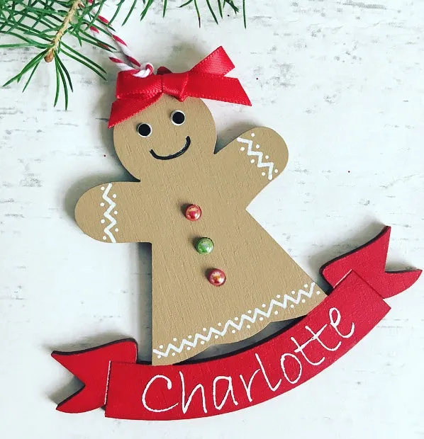 Personalised Gingerbread Christmas Tree Decoration Bauble - Red