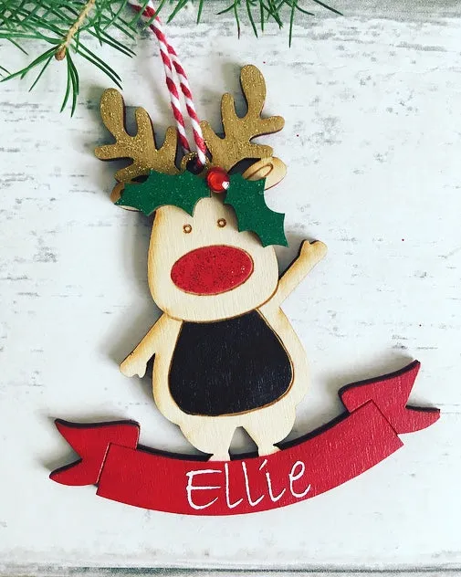 Personalised Red Reindeer Christmas Tree Decoration