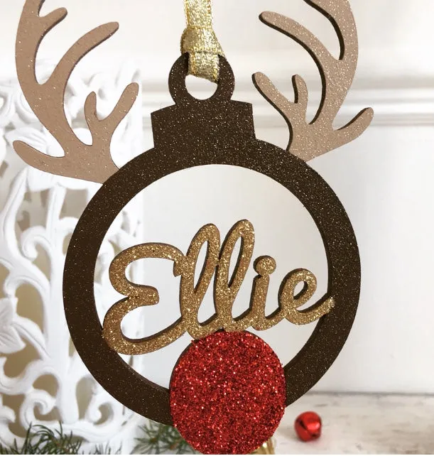 Personalised Reindeer Christmas Tree Decoration Bauble