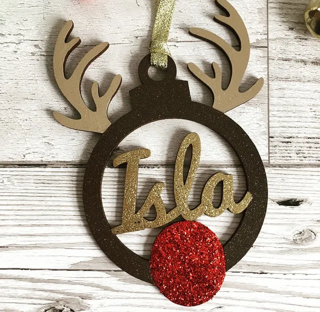 Personalised Reindeer Christmas Tree Decoration Bauble