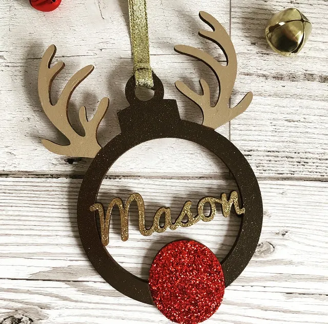 Personalised Reindeer Christmas Tree Decoration Bauble